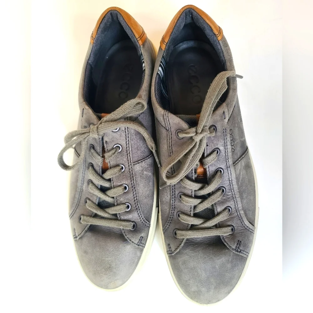 ECCO Leather Men's Soft 7 titanium gray sneakers size 12 - Picture 8 of 12
